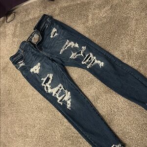 American Eagle Outfitters Dark Blue Distressed Skinny Jeans